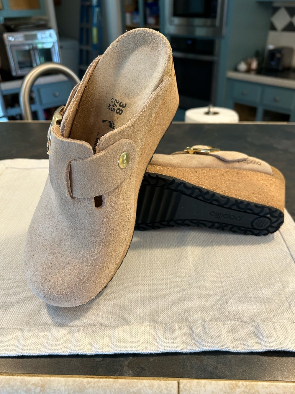 Papillio by Birkenstock Women's Fanny Suede Buckle Strap Hardware Wedge Clogs